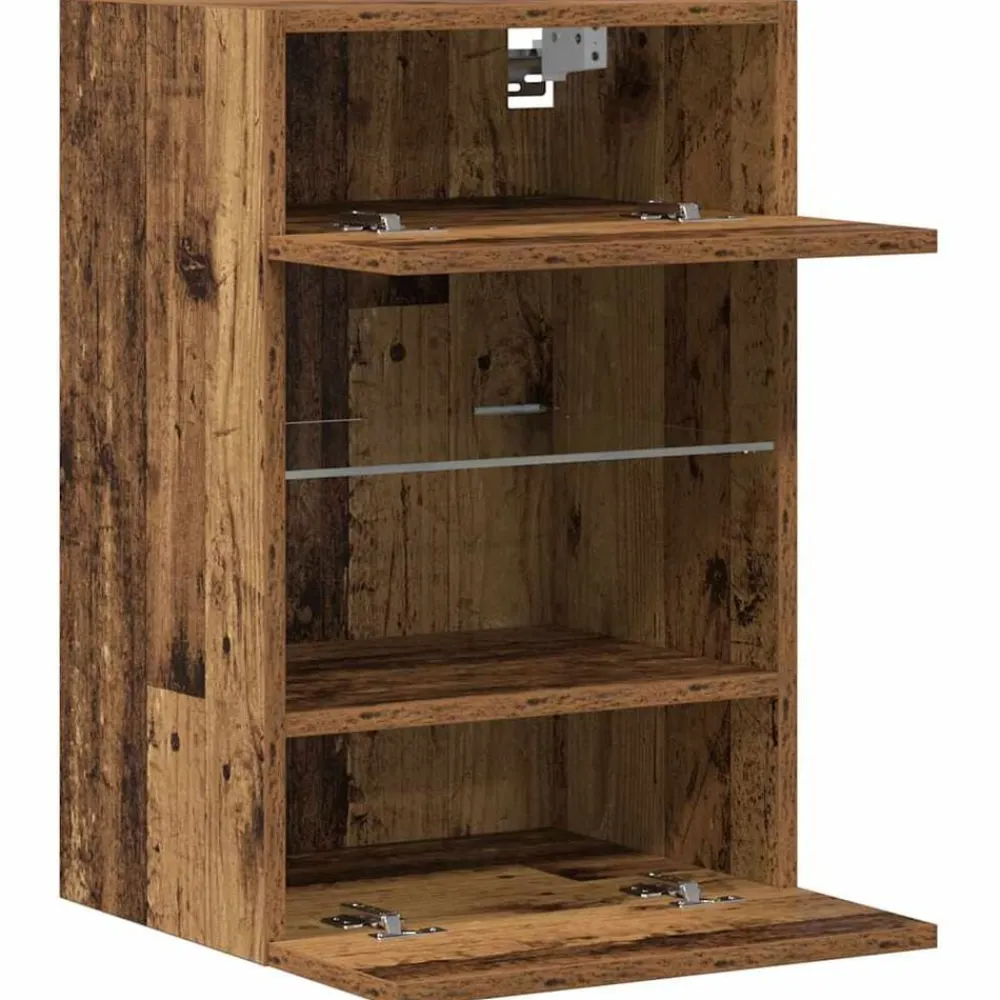 vidaXL Armarios de pared con luces LED para TV 2 uds envejecida 40x30x60,5cm Madera envejecida Online