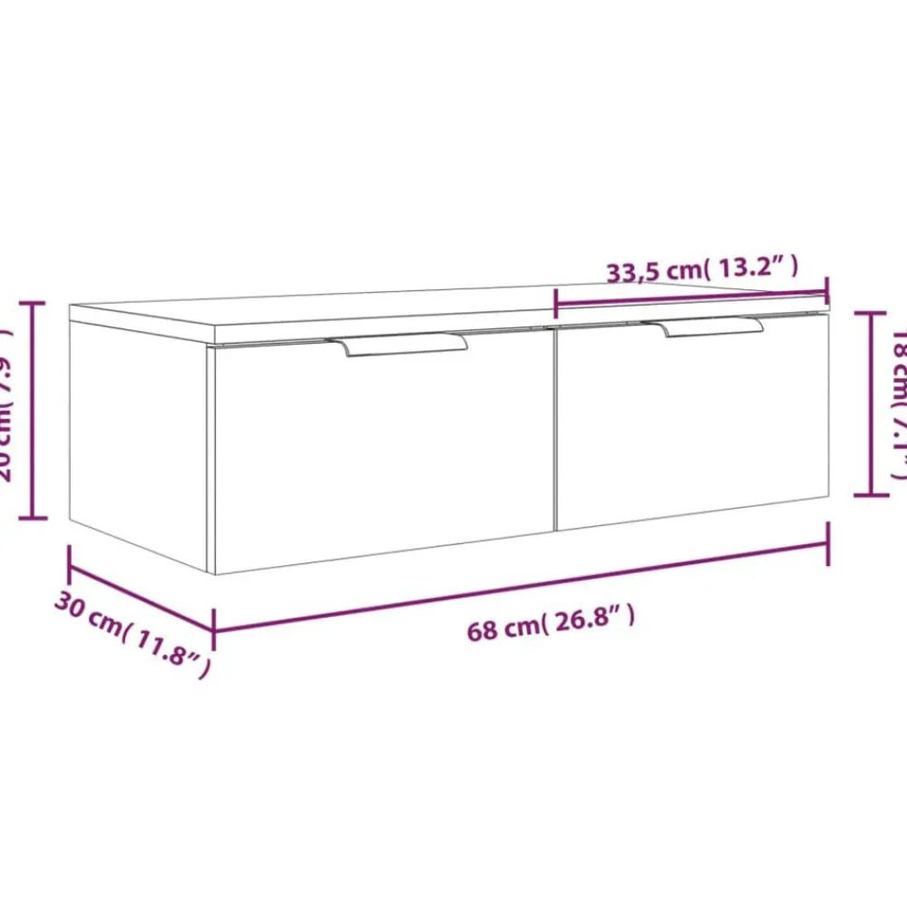 vidaXL Armarios de pared 2 uds contrachapada gris hormigón 68x30x20 cm Gris hormigón Hot
