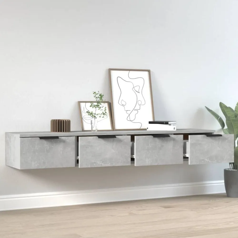vidaXL Armarios de pared 2 uds contrachapada gris hormigón 68x30x20 cm Gris hormigón Hot