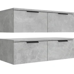 vidaXL Armarios de pared 2 uds contrachapada gris hormigón 68x30x20 cm Gris hormigón Hot