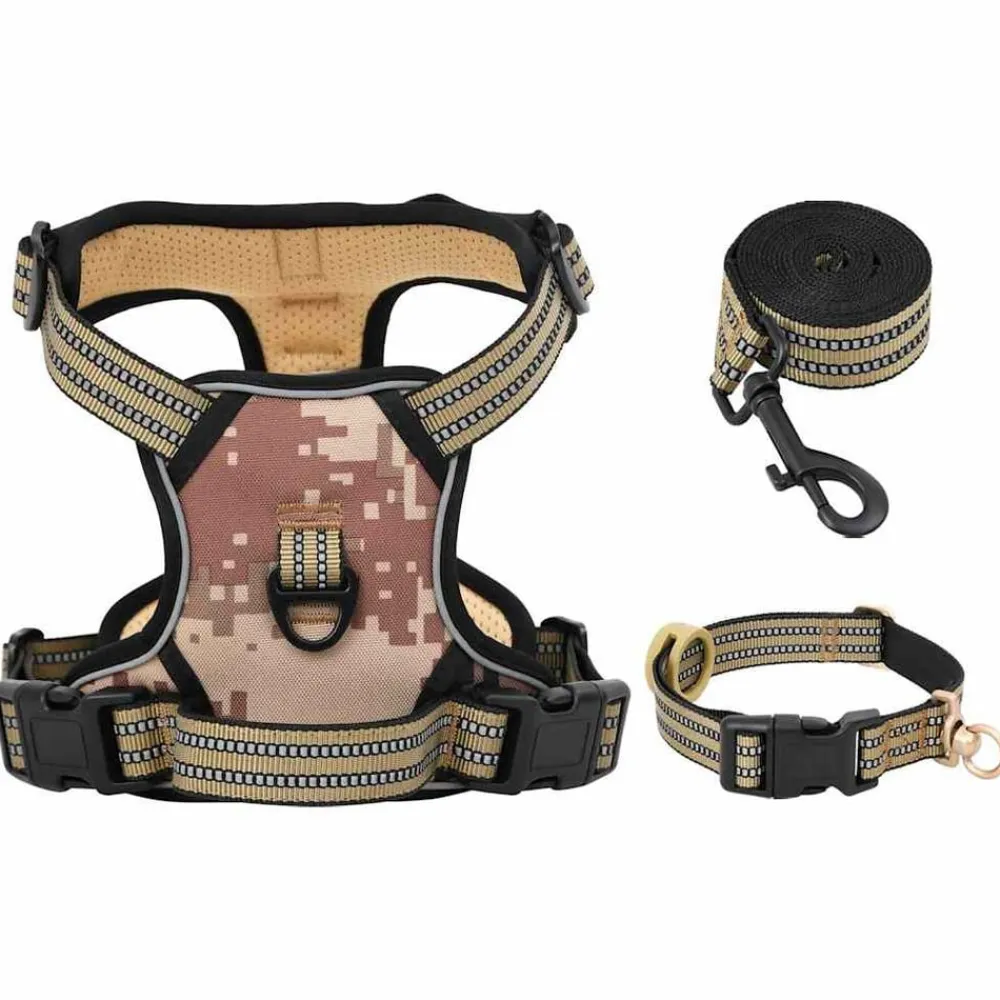 vidaXL Arnés para perros con correa y collar ajustable marrón S marrón camuflaje Outlet