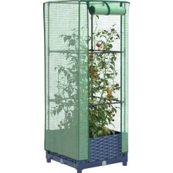 vidaXL Arriate con cubierta invernadero aspecto ratán 40x40x123 cm Gris azulado Online