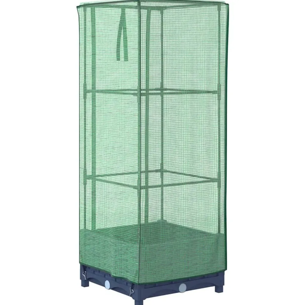 vidaXL Arriate con cubierta invernadero aspecto ratán 40x40x123 cm Gris azulado Online