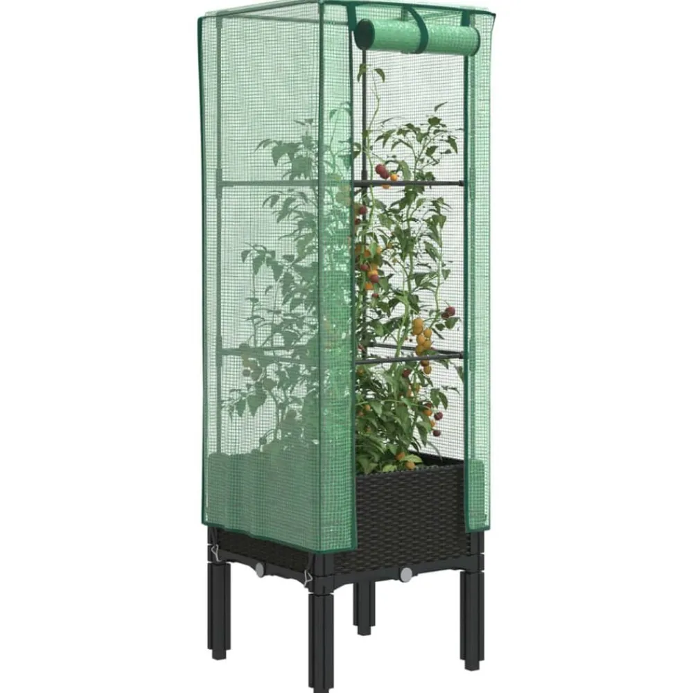 vidaXL Jardín-Arriate con cubierta invernadero aspecto ratán 40x40x140 cm