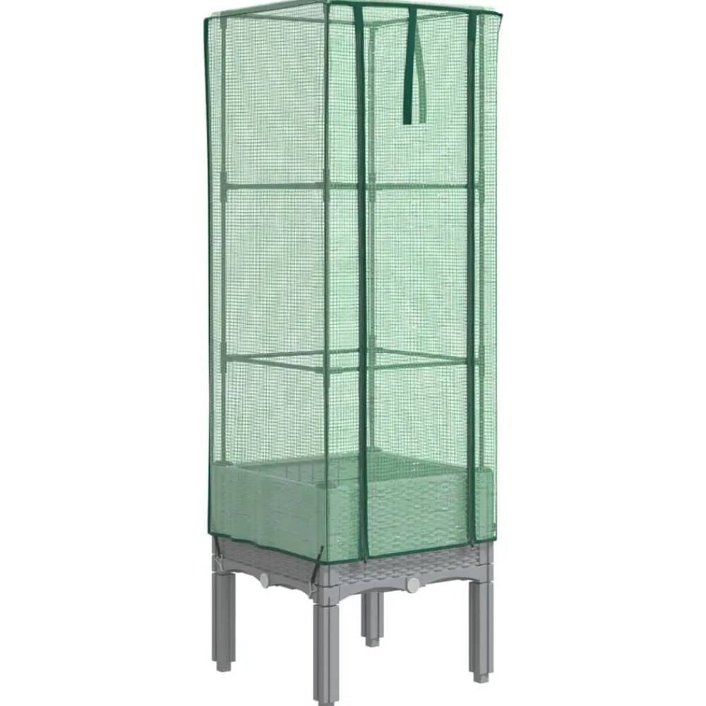 vidaXL Arriate con cubierta invernadero aspecto ratán 40x40x140 cm Gris claro New