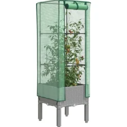 vidaXL Arriate con cubierta invernadero aspecto ratán 40x40x140 cm Gris claro New