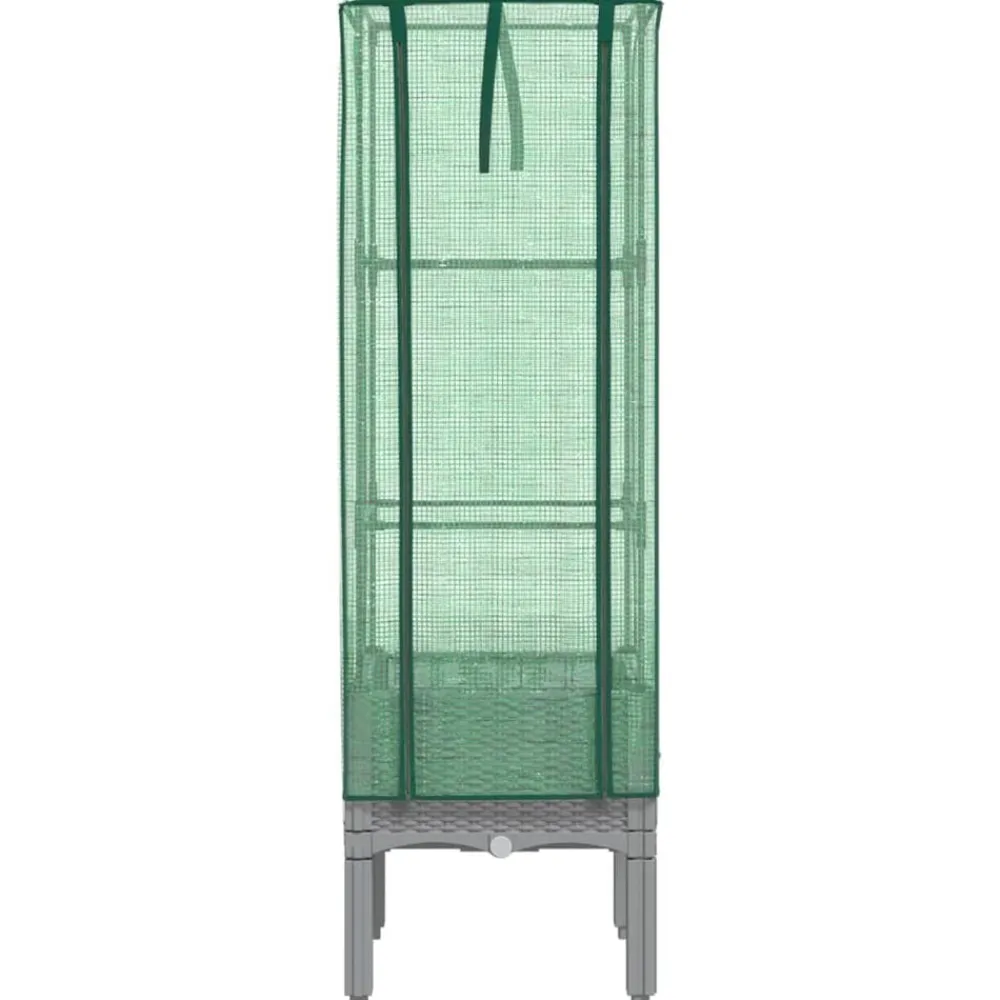 vidaXL Arriate con cubierta invernadero aspecto ratán 40x40x140 cm Gris claro New
