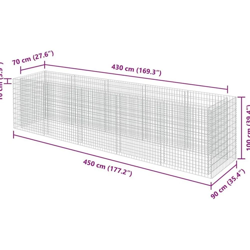 vidaXL Arriate de gaviones de acero 450x90x100 cm Hot