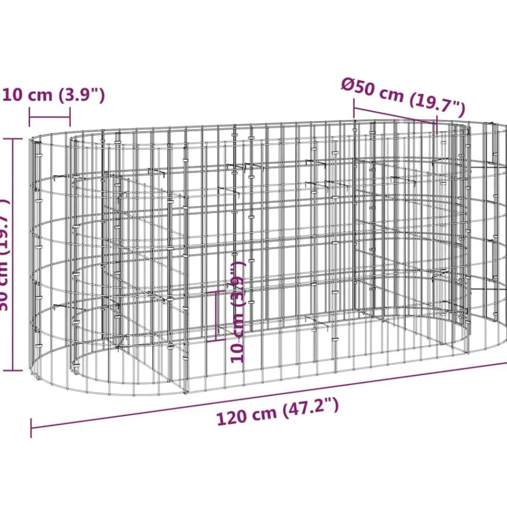 vidaXL Arriate de gaviones de hierro galvanizado 120x50x50 cm Hot