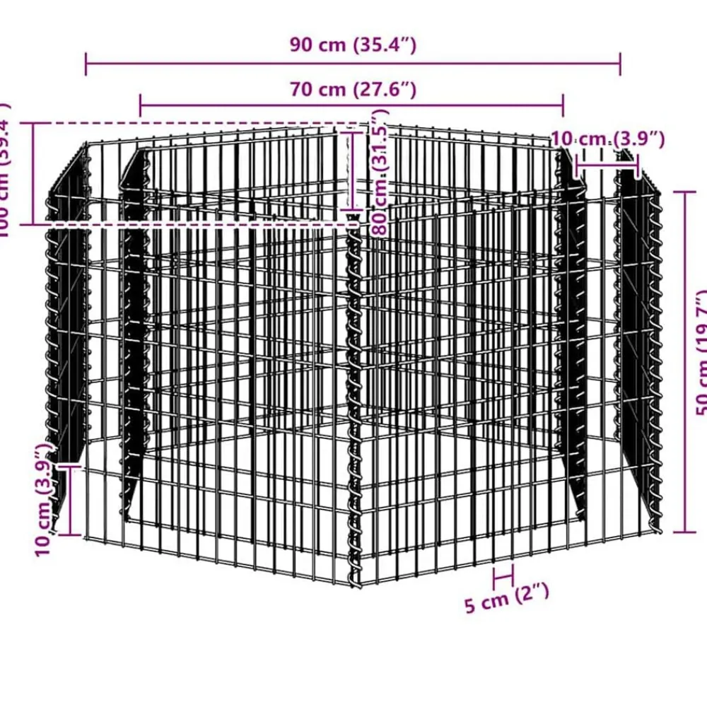 vidaXL Arriate hexagonal de gaviones 100x90x50 cm Hot