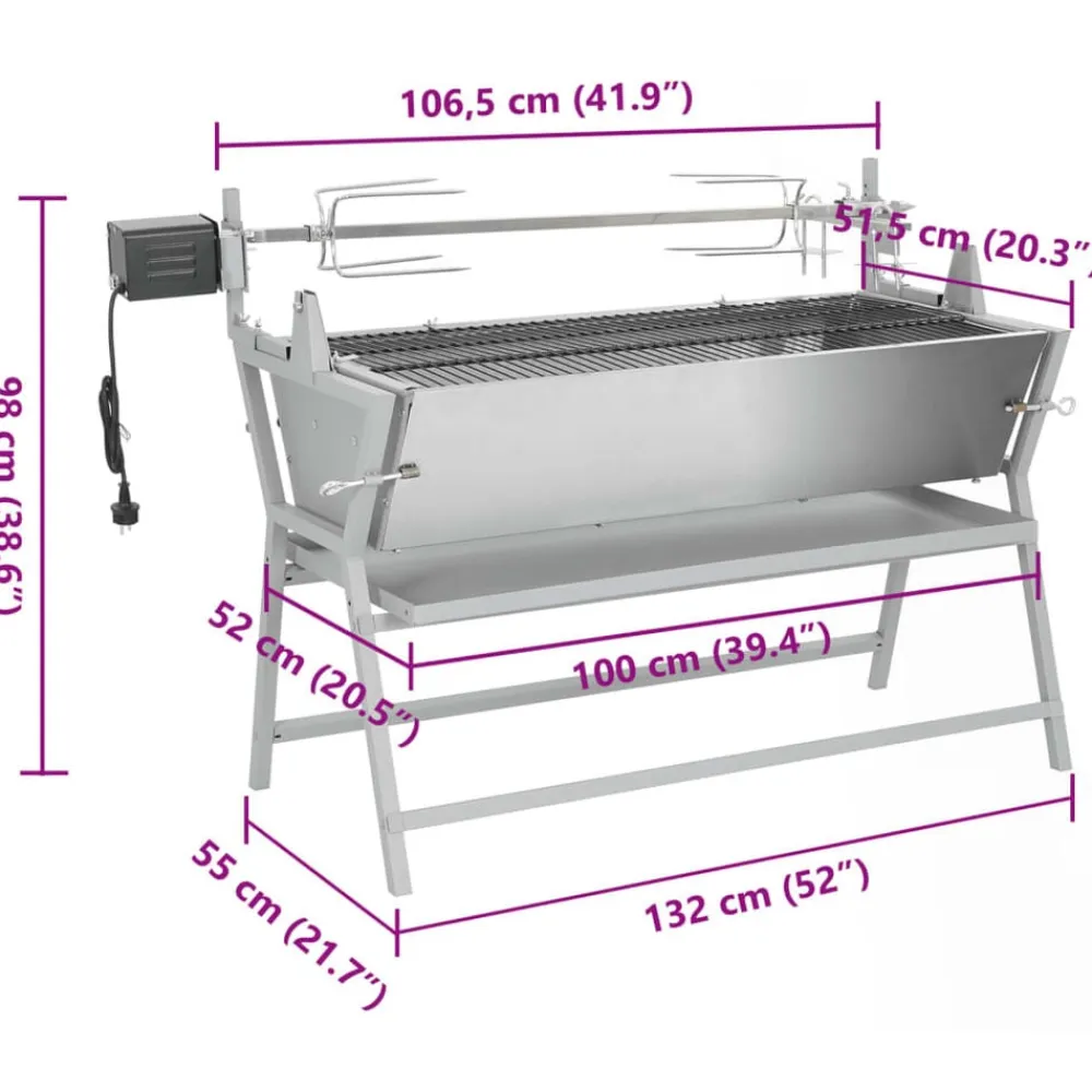 vidaXL Cocina Y Comedor-Asador barbacoa de hierro y acero inoxidable