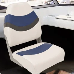 vidaXL Asiento de barco con pedestal altura ajustable 360° giratorio Blanco y azul New