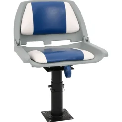 vidaXL Asiento de barco con pedestal altura ajustable 360° giratorio Azul y blanco