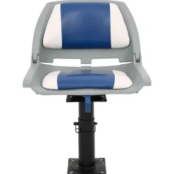 vidaXL Asiento de barco con pedestal altura ajustable 360° giratorio Azul y blanco