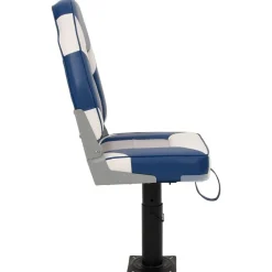 vidaXL Asiento de barco con pedestal altura ajustable 360° giratorio Blanco y azul Sale