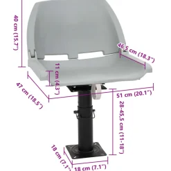 vidaXL Asiento de barco con pedestal altura ajustable 360° giratorio Gris Clearance