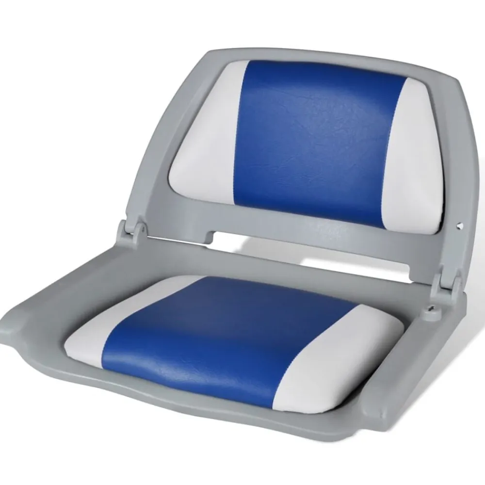 vidaXL Asiento de barco respaldo plegable cojín azul blanco 48x51x41cm Azul y blanco Sale