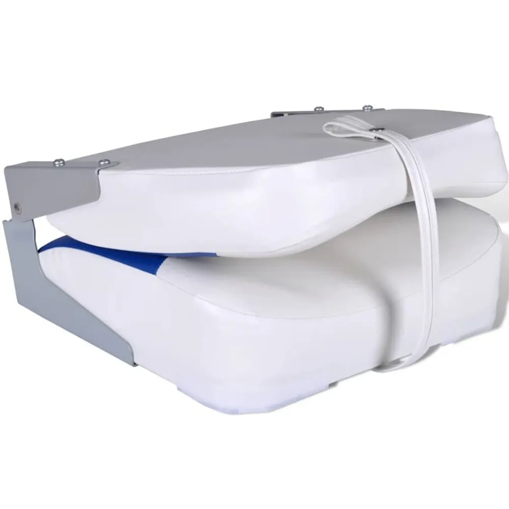 vidaXL Asiento de barco respaldo plegable cojín azul blanco 41x36x48cm Azul y blanco Discount