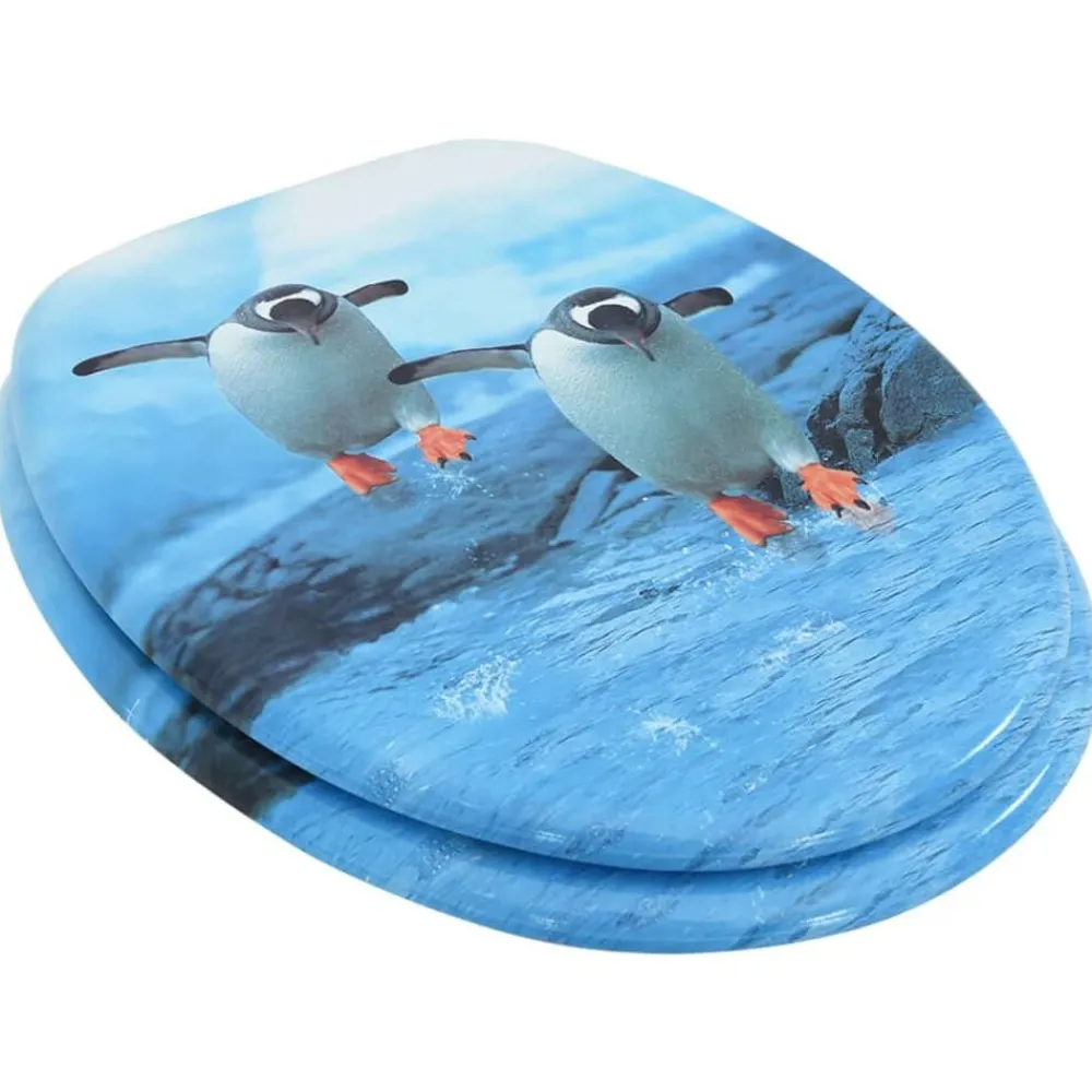 vidaXL Fontanería-Asiento de inodoro con tapa MDF diseño de pingüinos