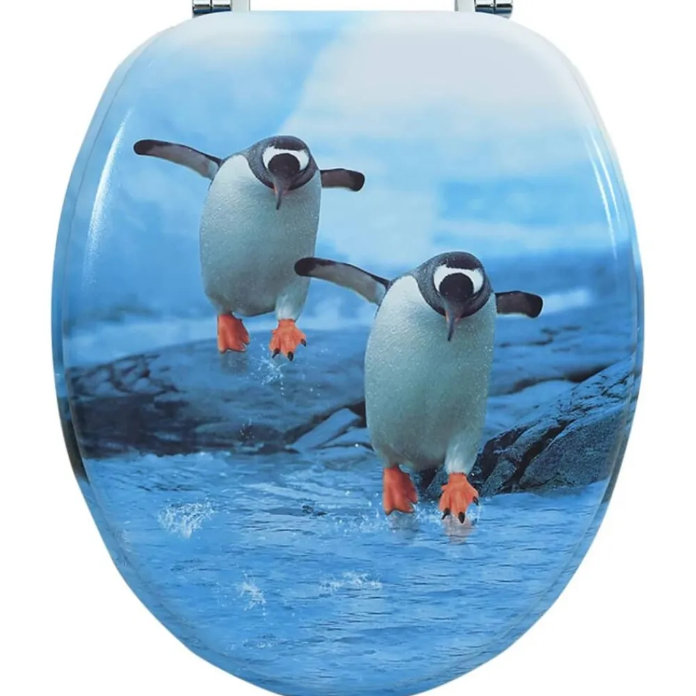 vidaXL Fontanería-Asiento de inodoro con tapa MDF diseño de pingüinos