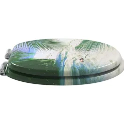 vidaXL Fontanería-Asiento de inodoro tapa cierre suave 2 uds MDF diseño de playa