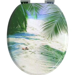 vidaXL Fontanería-Asiento de inodoro tapa cierre suave 2 uds MDF diseño de playa