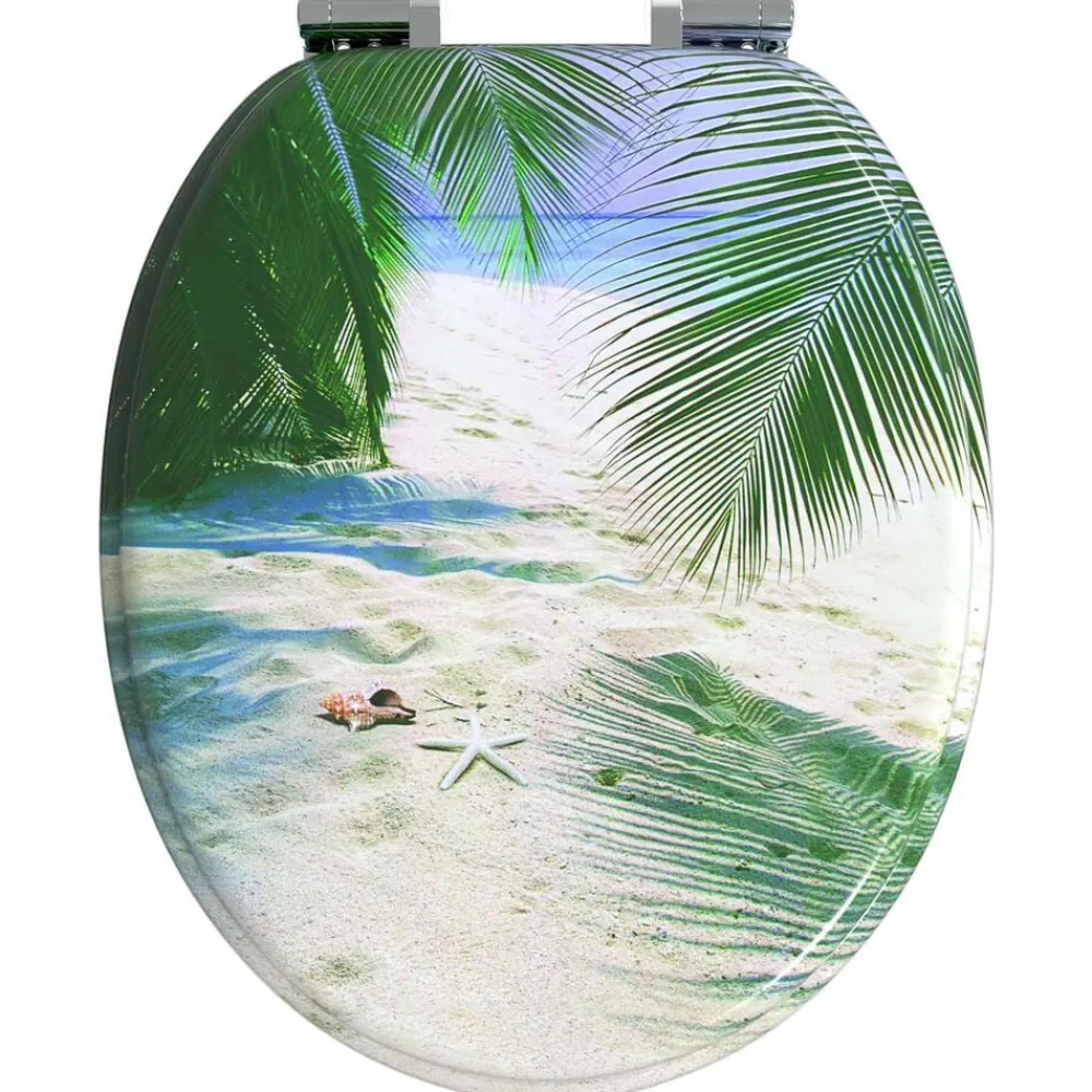 vidaXL Fontanería-Asiento de inodoro tapa cierre suave 2 uds MDF diseño de playa