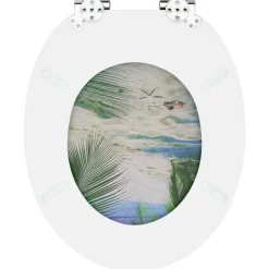 vidaXL Fontanería-Asiento de inodoro tapa cierre suave 2 uds MDF diseño de playa