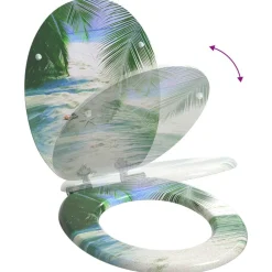 vidaXL Fontanería-Asiento de inodoro tapa cierre suave 2 uds MDF diseño de playa