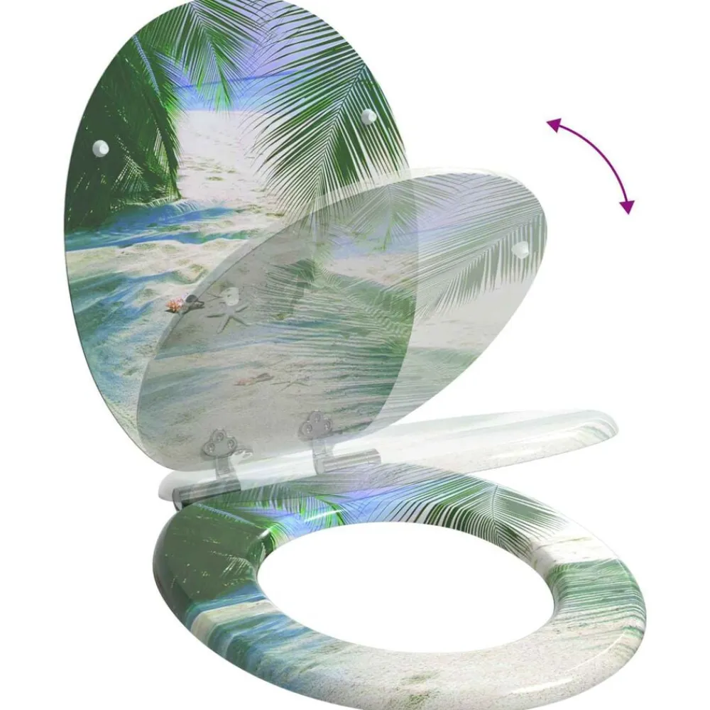 vidaXL Fontanería-Asiento de inodoro tapa cierre suave 2 uds MDF diseño de playa