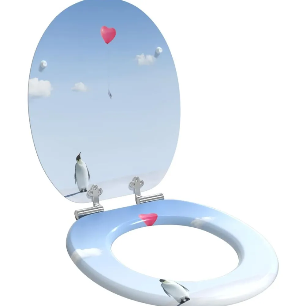 vidaXL Asiento de inodoro tapa cierre suave 2 uds MDF diseño pingüinos Best