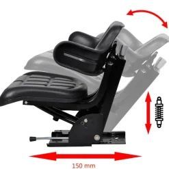 vidaXL Jardín-Asiento de tractor con suspensión negro