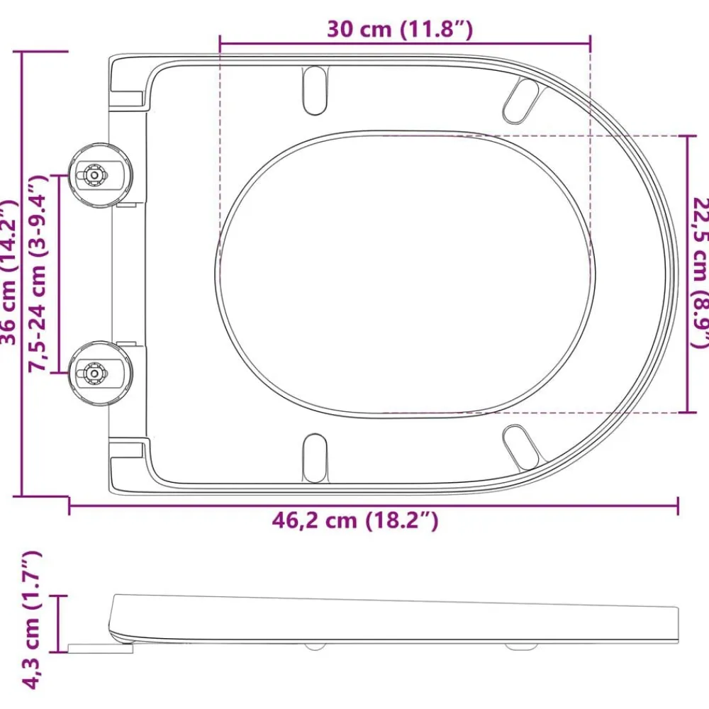 vidaXL Fontanería-Asiento de WC 49 x 36 x 4 cm Duroplast