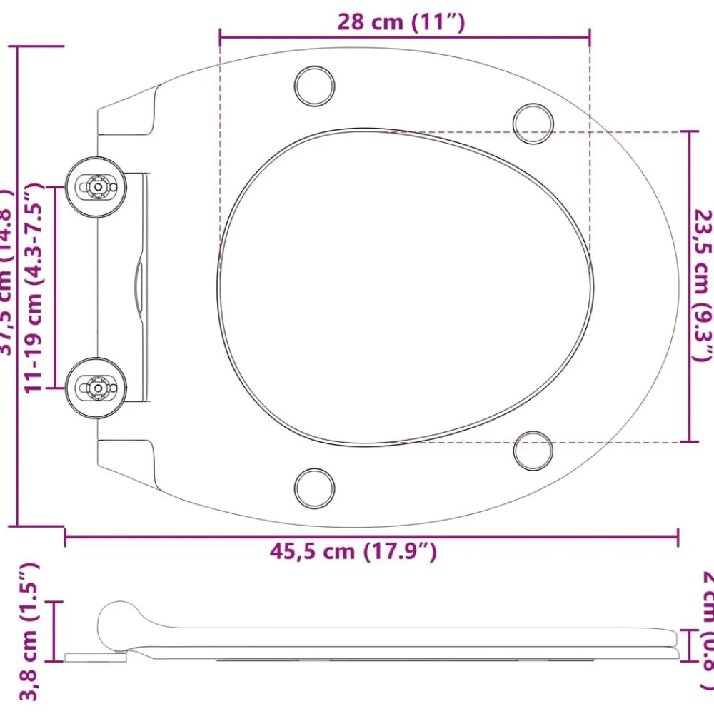 vidaXL Fontanería-Asiento de WC 47 x 37,5 x 3,8 cm Duroplast