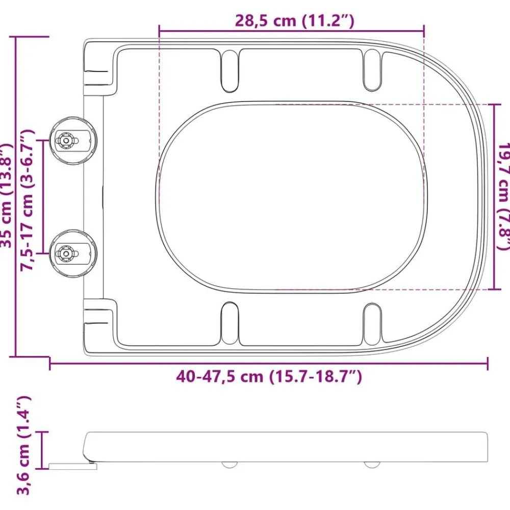 vidaXL Fontanería-Asiento de WC 47,5 x 35 x 3,6 cm Duroplast