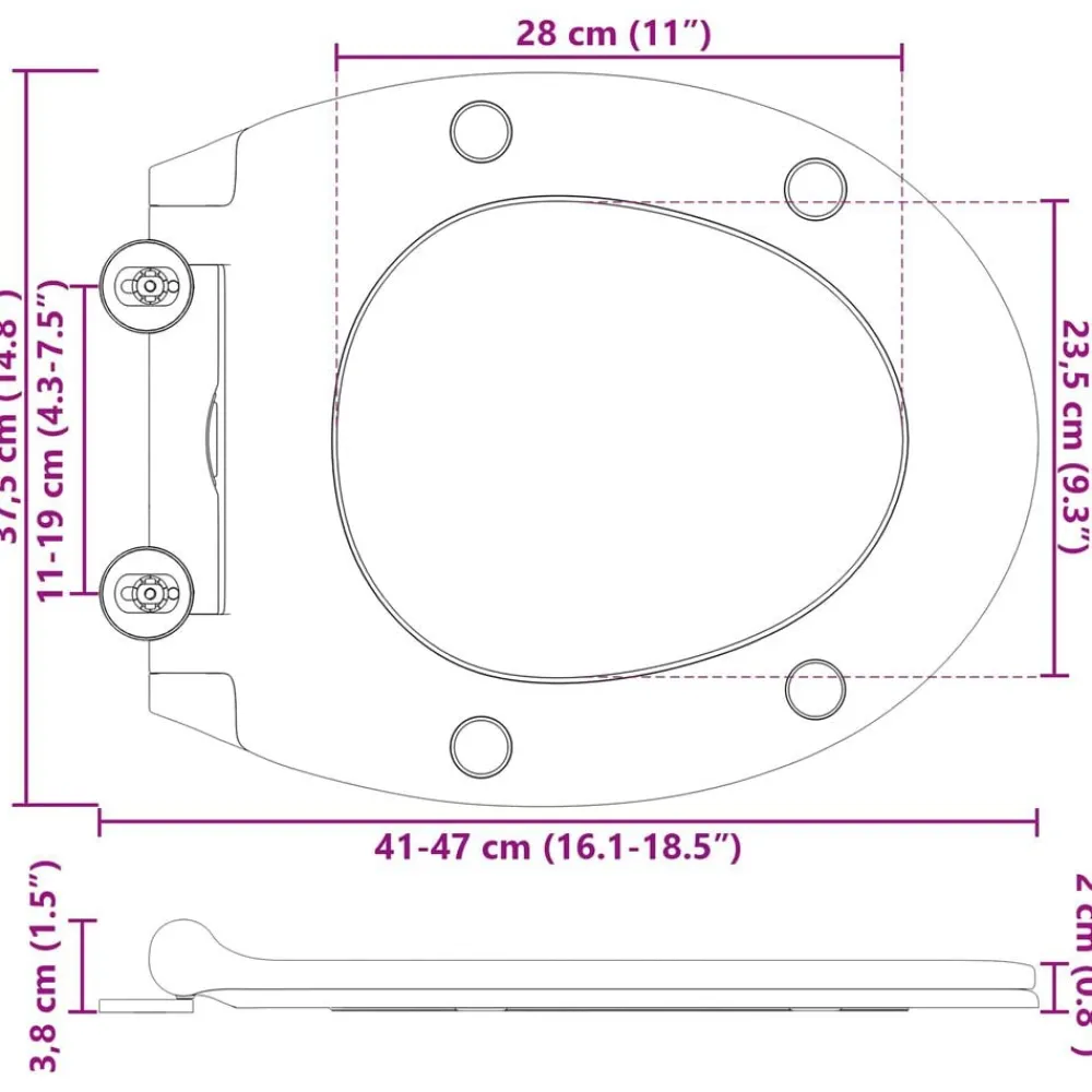vidaXL Fontanería-Asiento de WC 47 x 37,5 x 3,8 cm Duroplast