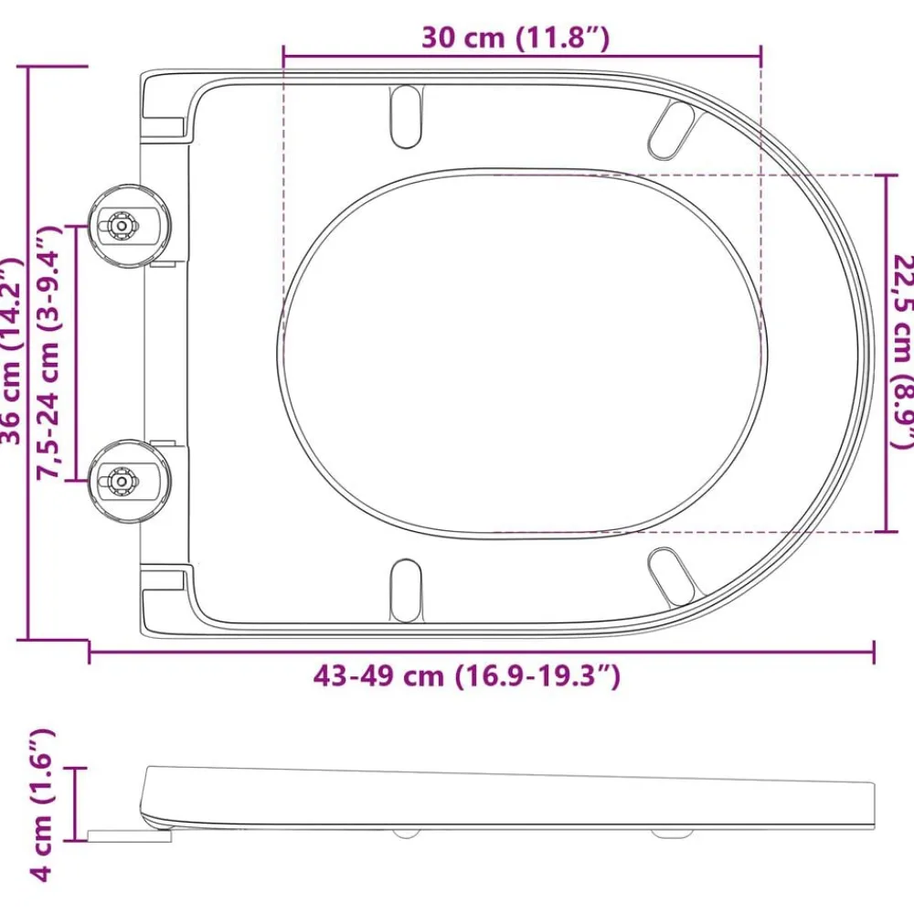 vidaXL Fontanería-Asiento de WC 49 x 36 x 4 cm Duroplast