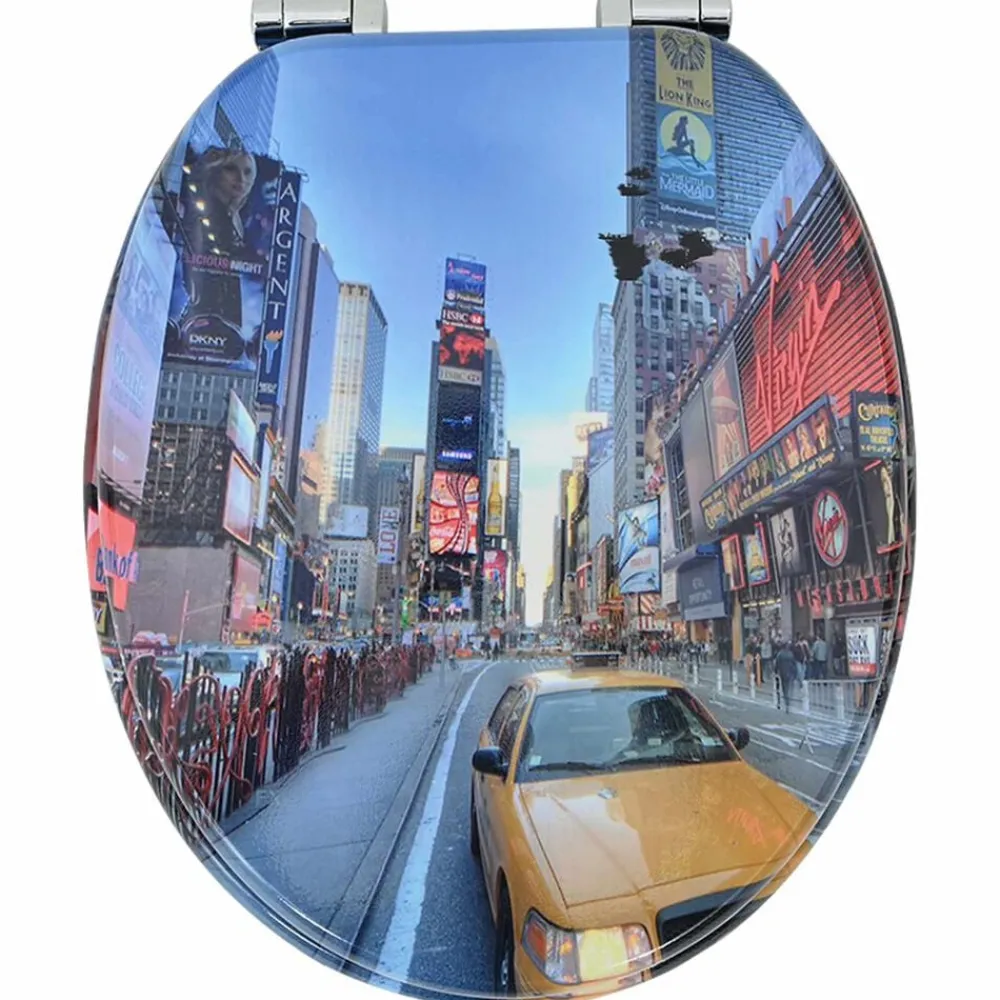 vidaXL Fontanería-Asiento inodoro WC 2 uds tapa cierre suave MDF diseño New York