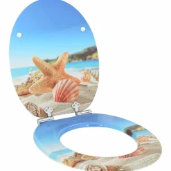 vidaXL Asiento inodoro WC 2 uds tapa de cierre suave MDF diseño concha Hot