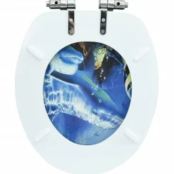 vidaXL Asiento inodoro WC con tapa de cierre suave MDF diseño delfines