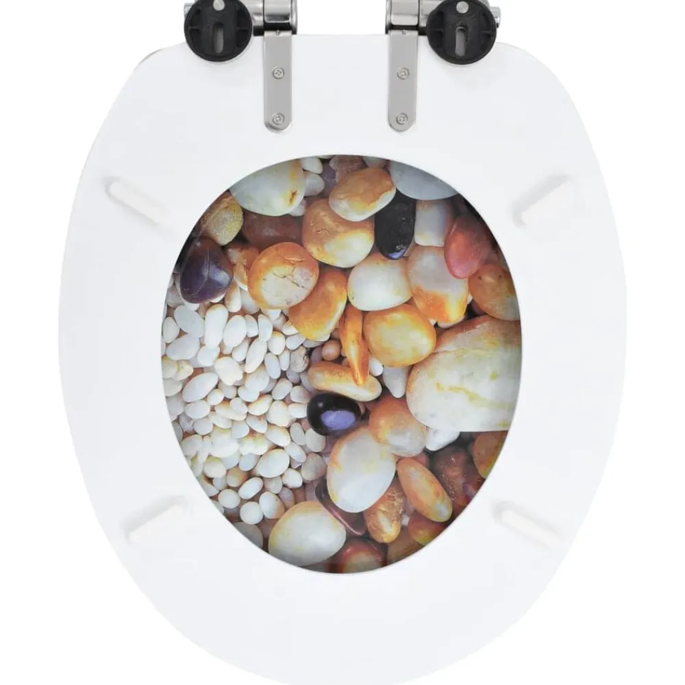 vidaXL Fontanería-Asiento inodoro WC MDF tapa de cierre suave diseño piedras