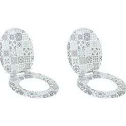 vidaXL Fontanería-Asiento inodoro WC 2 uds tapa cierre suave MDF diseño porcelana