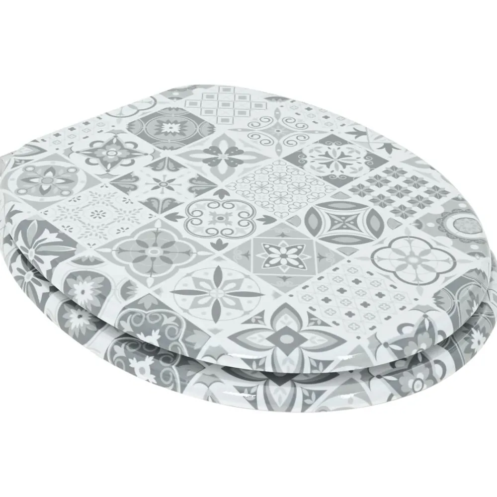vidaXL Fontanería-Asiento inodoro WC 2 uds tapa cierre suave MDF diseño porcelana