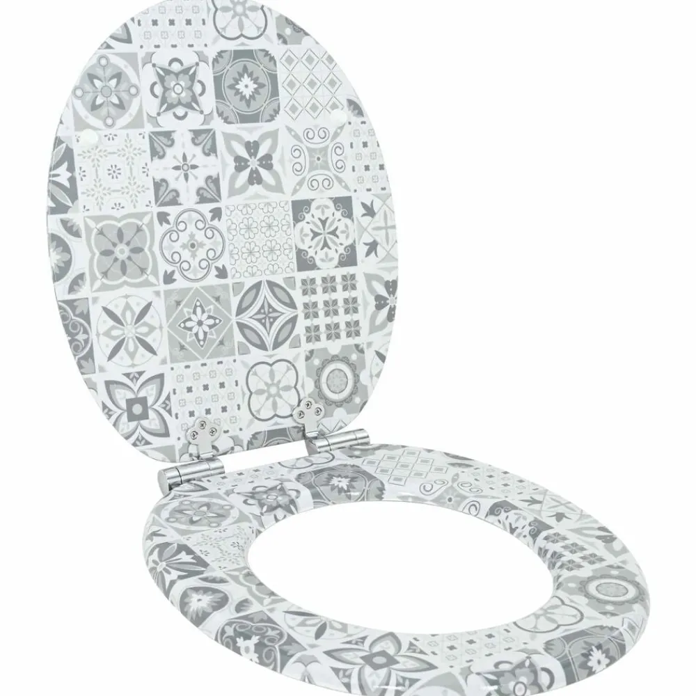 vidaXL Fontanería-Asiento inodoro WC 2 uds tapa cierre suave MDF diseño porcelana