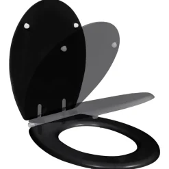 vidaXL Asiento inodoro WC MDF tapa de cierre suave diseño negro Sale