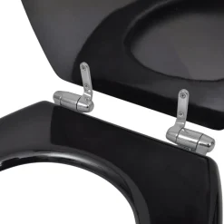 vidaXL Asiento inodoro WC MDF tapa de cierre suave diseño negro Sale