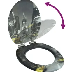 vidaXL Fontanería-Asiento inodoro WC tapa de cierre suave MDF diseño Nueva York