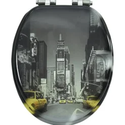 vidaXL Fontanería-Asiento inodoro WC tapa de cierre suave MDF diseño Nueva York