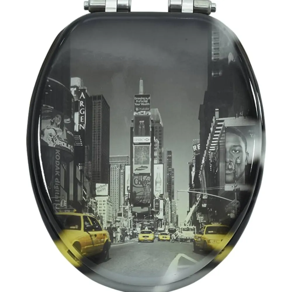 vidaXL Fontanería-Asiento inodoro WC tapa de cierre suave MDF diseño Nueva York