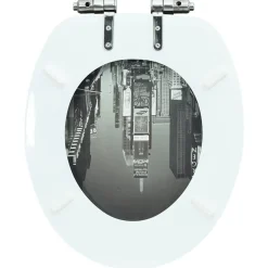 vidaXL Fontanería-Asiento inodoro WC tapa de cierre suave MDF diseño Nueva York